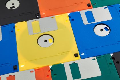 Colorful floppy disks laid out side by side